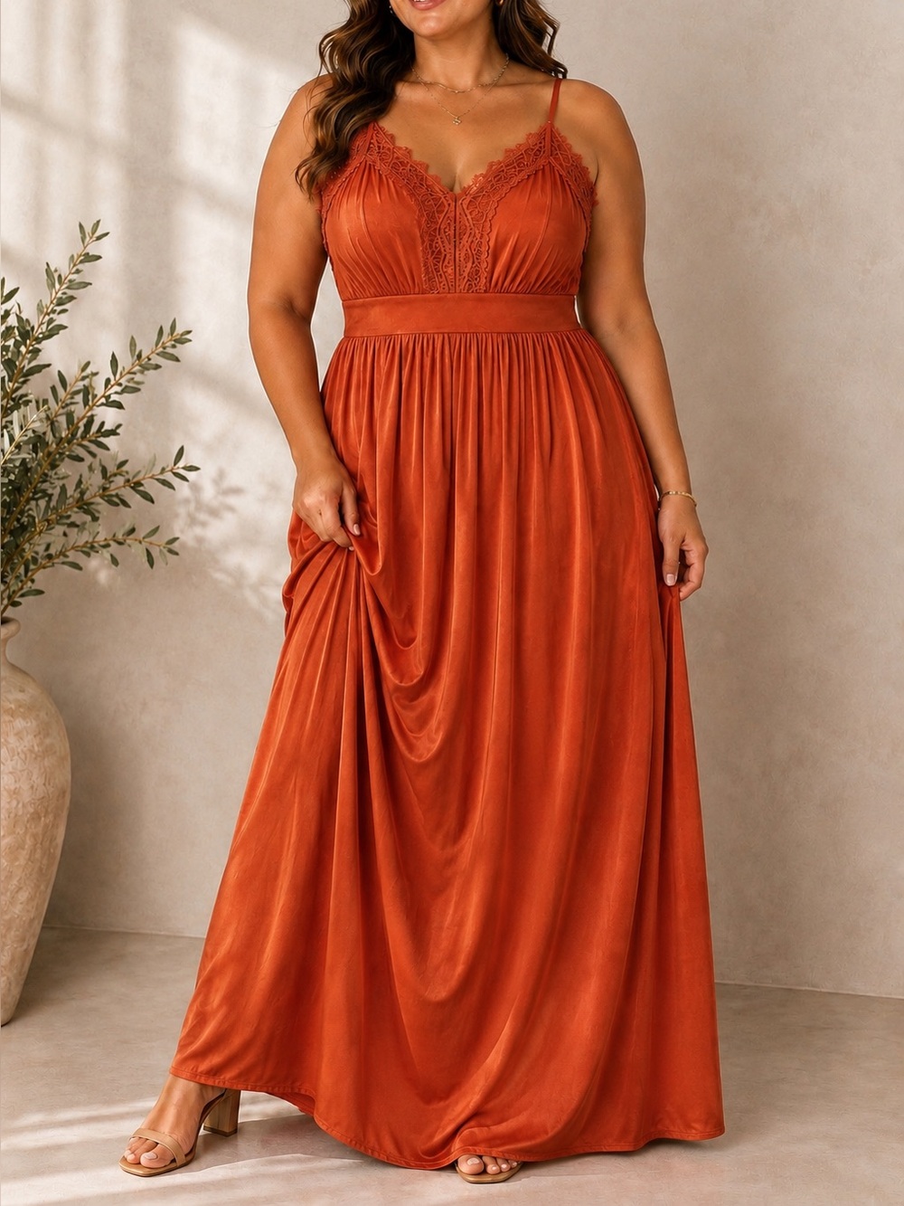 Scotch & Soda Dance All Night Lace Trim Cami Maxi Dress Orange Sleeveless Sz 12